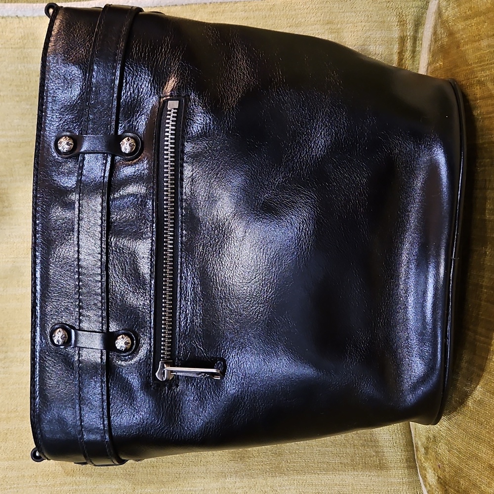 Patricia Nash Leather Eleanoe Belted Bucket Crossbody Black - Picture 2 of 4